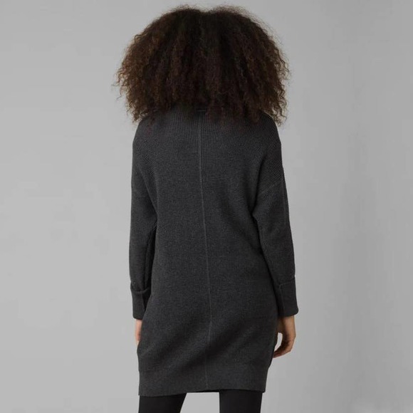NWT prAna Miliani Dress in Charcoal XS Waffle Knit Drawstring Funnel Neck #7415 - Picture 7 of 16